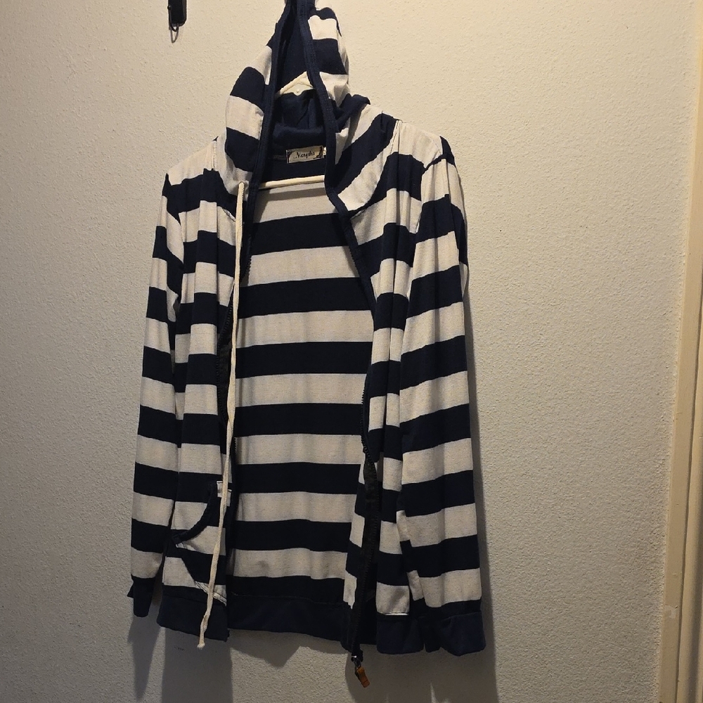 Striped Navy and White Women's Hoodie
